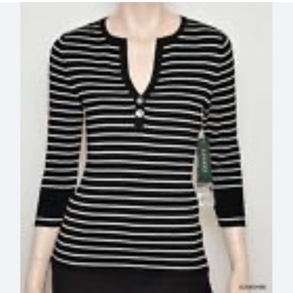 Lauren Ralph Lauren blue white striped Henley shirt